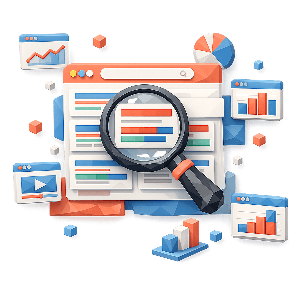 SERP analysis illustration, search results with annotations